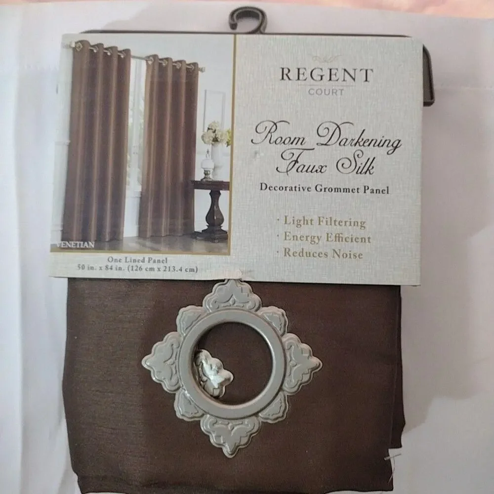Regent Court Room Darkening Faux Silk Grommet Panel 50x84 Brown Window Curtain